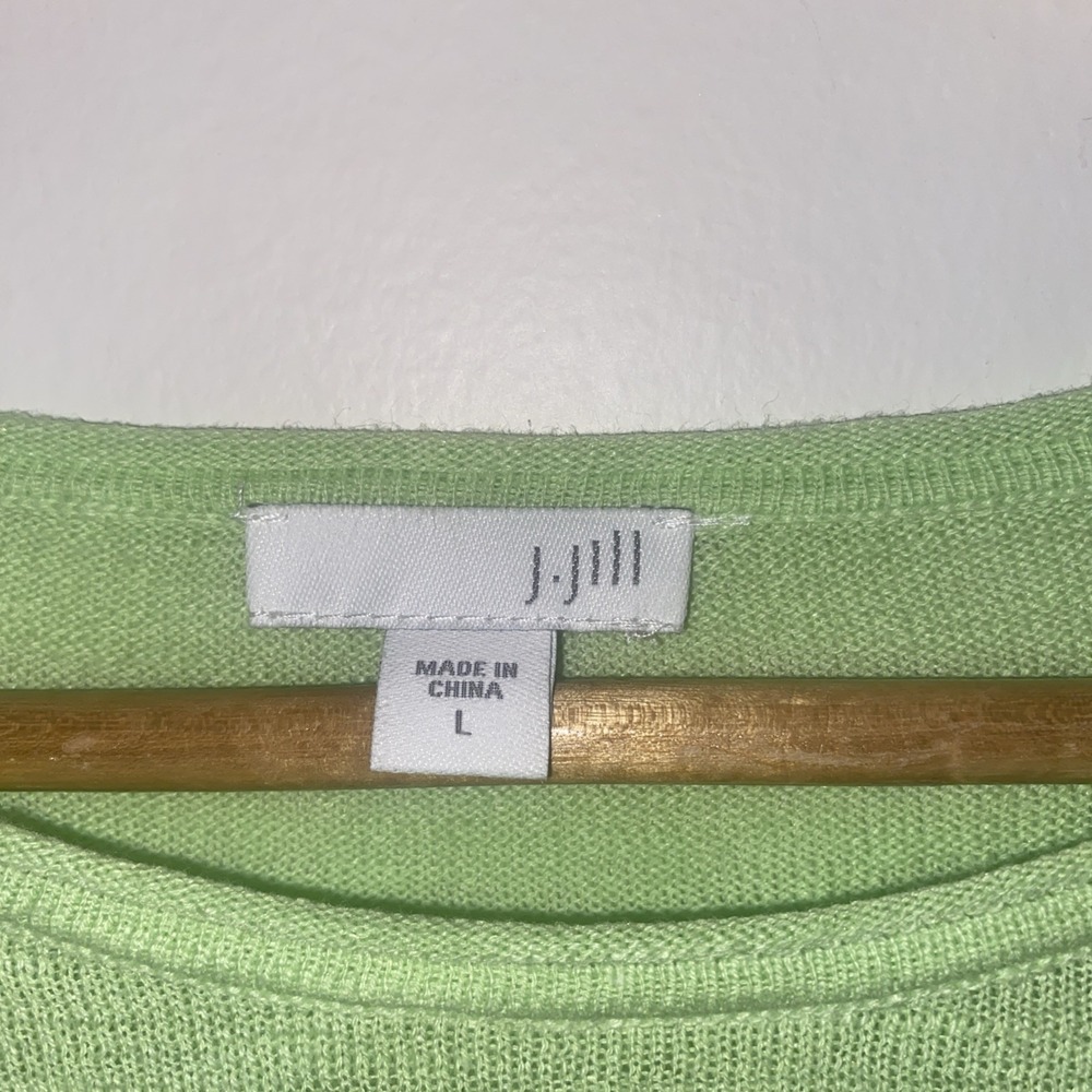 J Jill Linen Cotton Knit Top Women Large Green 3/4 Sleeve Lightweight Sweater - Picture 3 of 6